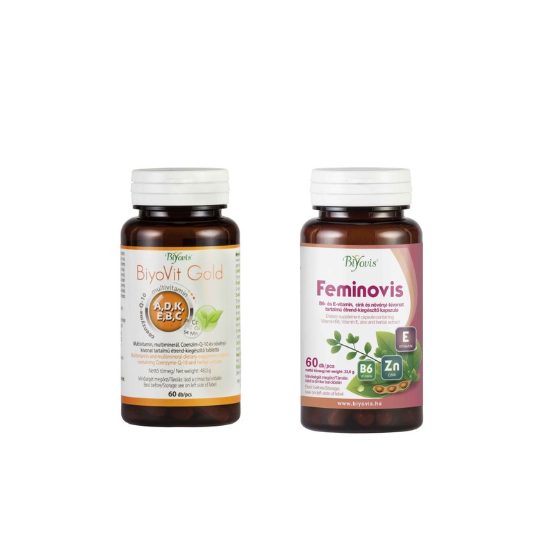 - Kiegyensúlyozott Nő csomag (FeminoVis kapszula 60 db + BiyoVit Gold tabletta 60 db)